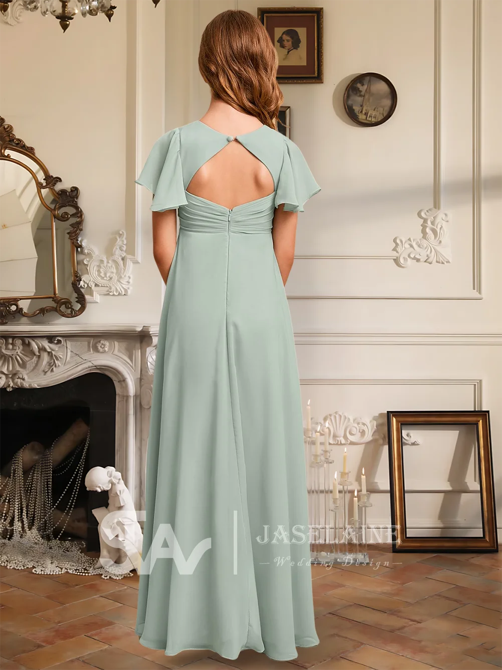 فستان أنيق على شكل حرف a بطول الأرض من الشيفون لوصيفة العروس الصغيرة فستان فتاة الزهور للفتيات لحفلات الزفاف والمناسبات الخاصة الرسمية