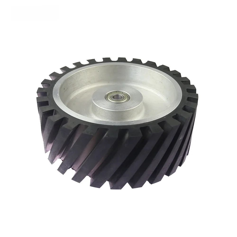 200 * 75 mm gekarteld rubberen contactwiel Dynamisch gebalanceerde riemslijper achterbank spanwiel - afbeelding 2