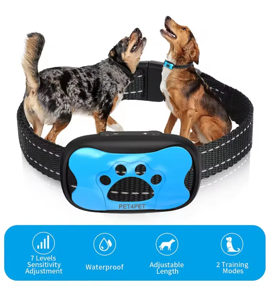 Collier d'entraînement anti-aboiement 3-en-1 pour chien, collier de correction du comportement canin par vibration, dispositif d'entraînement pour animaux de compagnie