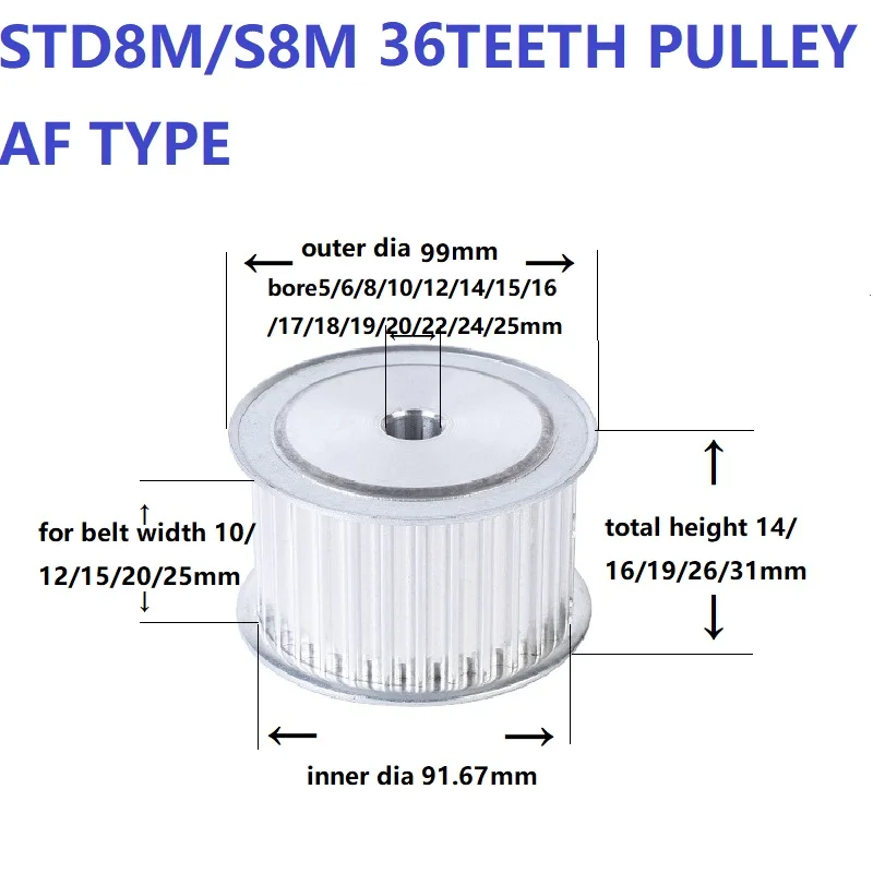 STD8M Belt Pulley S8M 36Teeth Belt Wheel Timing Pulley Aluminum Alloy Timing Belt Pulley For Belt Width 10 12 15 20 25mm