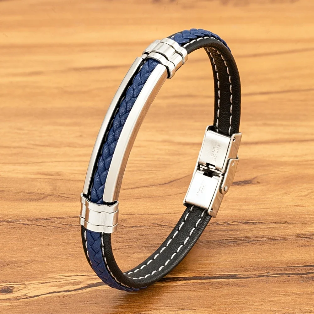 TYO Fashion Woven Genuine Leather Metal Stainless Steel Safety Buckle Bracelet Men Bangle Accessory Daily Wear Gift Dropshipping — zdjęcie 2