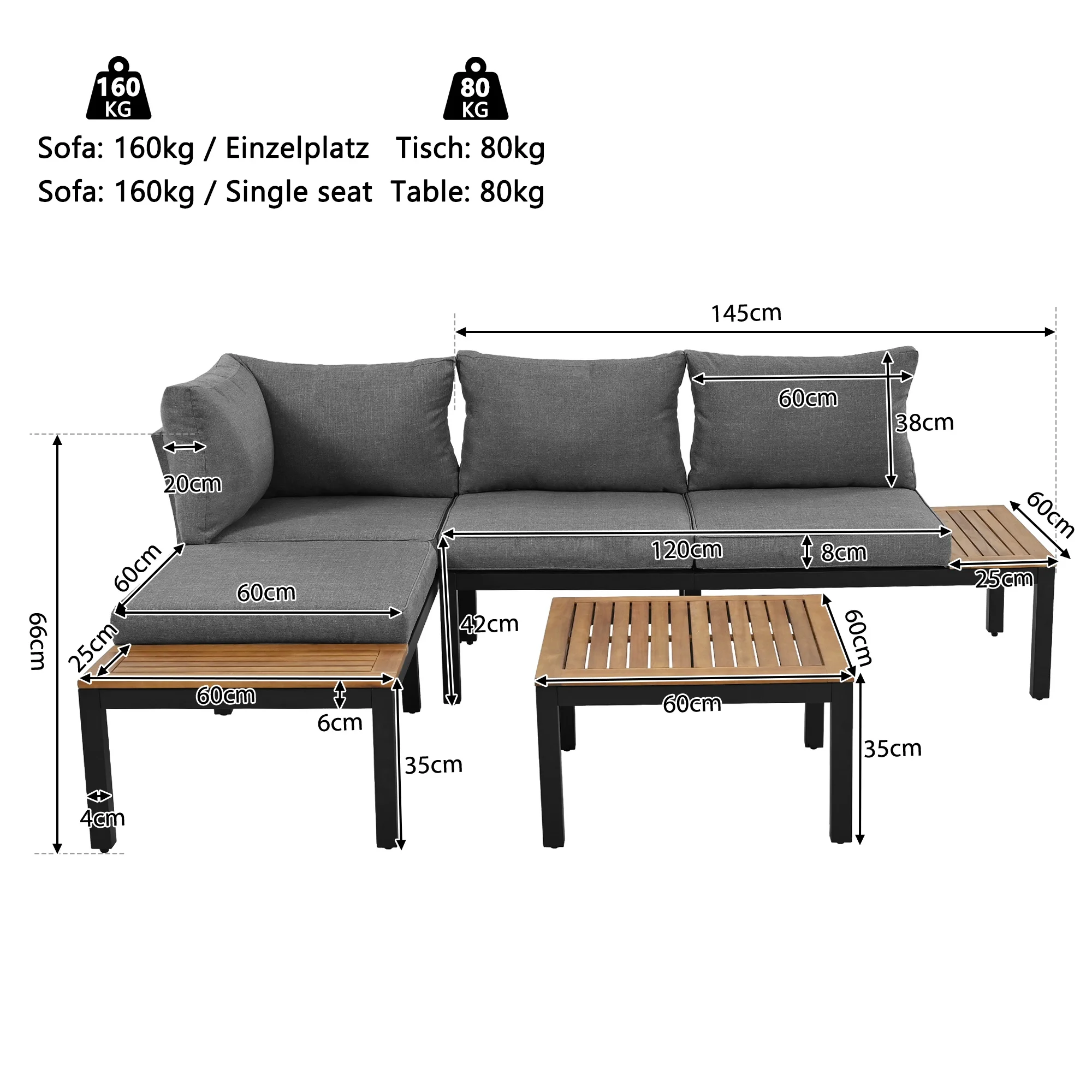 Tuinmeubelsets Tuinmeubelset 5-persoons Polyrattan tuinlounset met bank en tafel Touw Lounge Balkonset