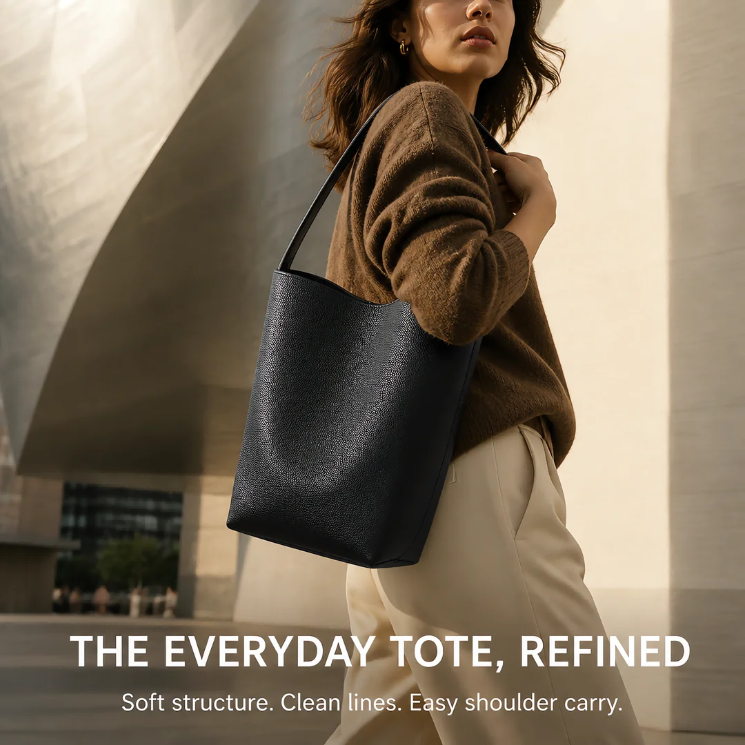 The New Black Women's Hand-Held Bucket Bag and Shoulder Bag Have a Luxurious Style and Are Suitable for Daily Commuting Use, Making Them an Essential Choice.