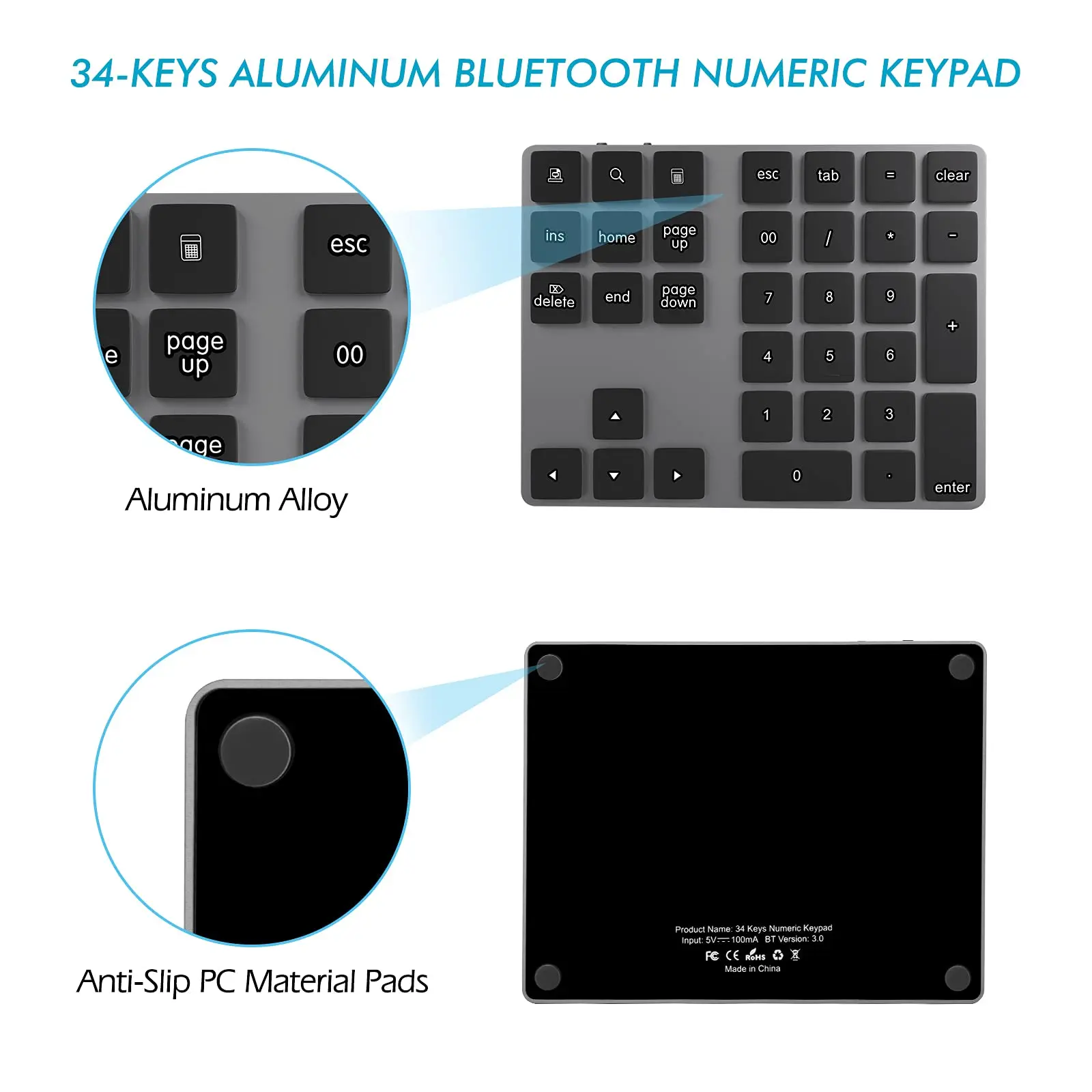 Imagem -05 - Teclado Numérico sem Fio Recarregável Numpad Externo Alumínio Fino Bluetooth Compatível para Macbook Number Pad 34 Chaves