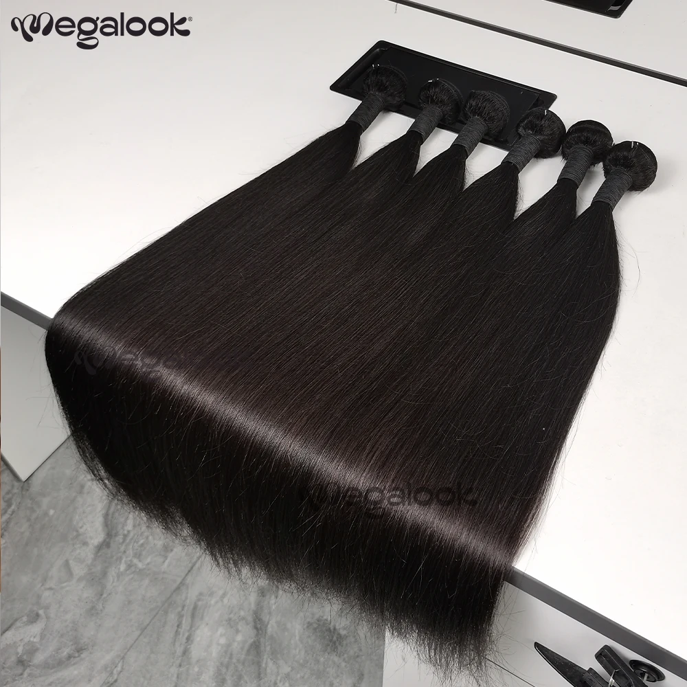 Megalook 13A Bone Straight Human Hair Bundles Double Machine Weft High-end