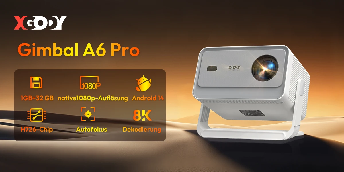 XGODY 650ANSI 8K-Projektor, 1 GB RAM + 32 GB Speicher, Android 14.0, Autofokus, Keystore-Korrektur, Gimbal, A6 Pro Beamer – Detail 2