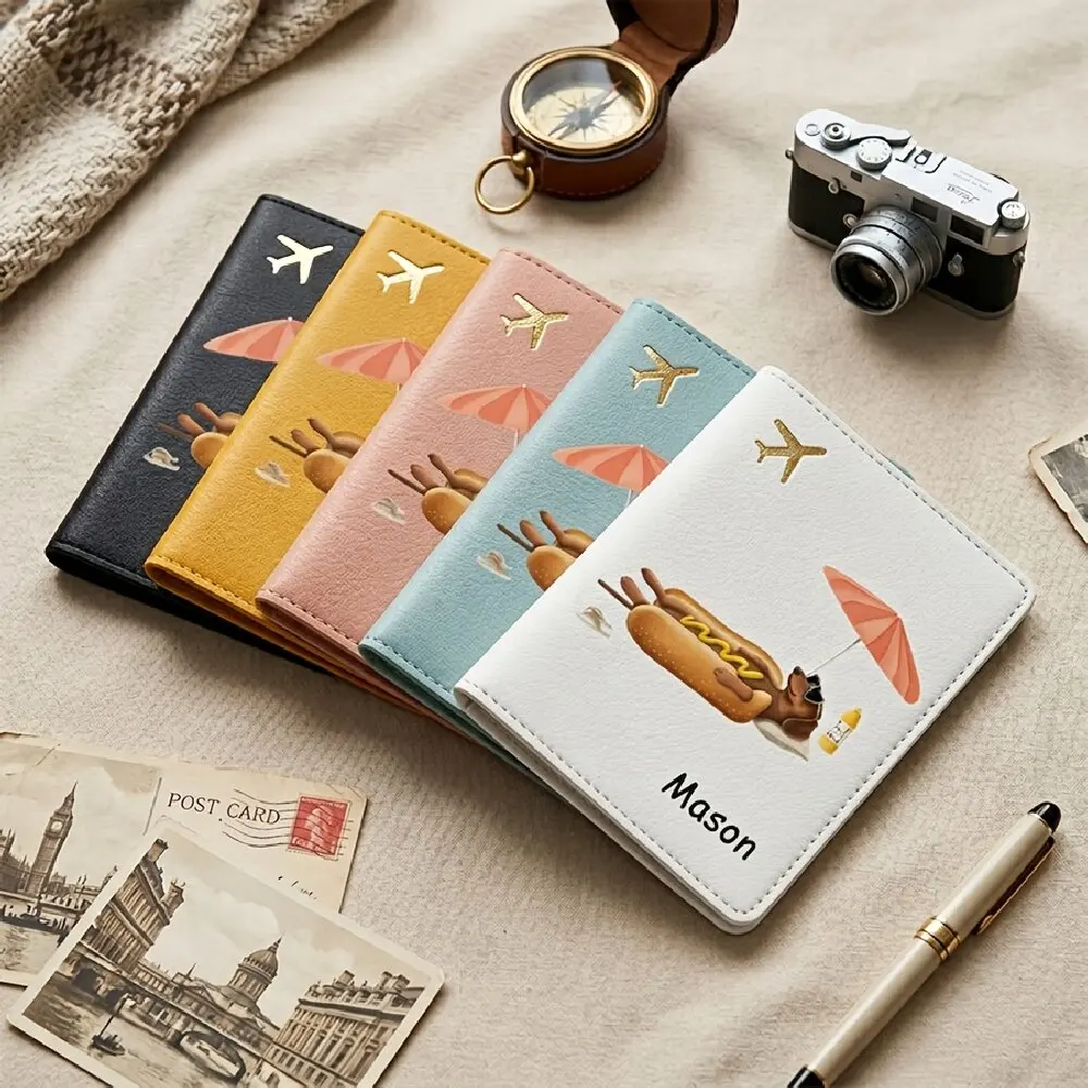 

Custom Name Faux Leather Passport Holder, Ultra-thin Cartoon Wallet for Tickets, Cards for Men & Women