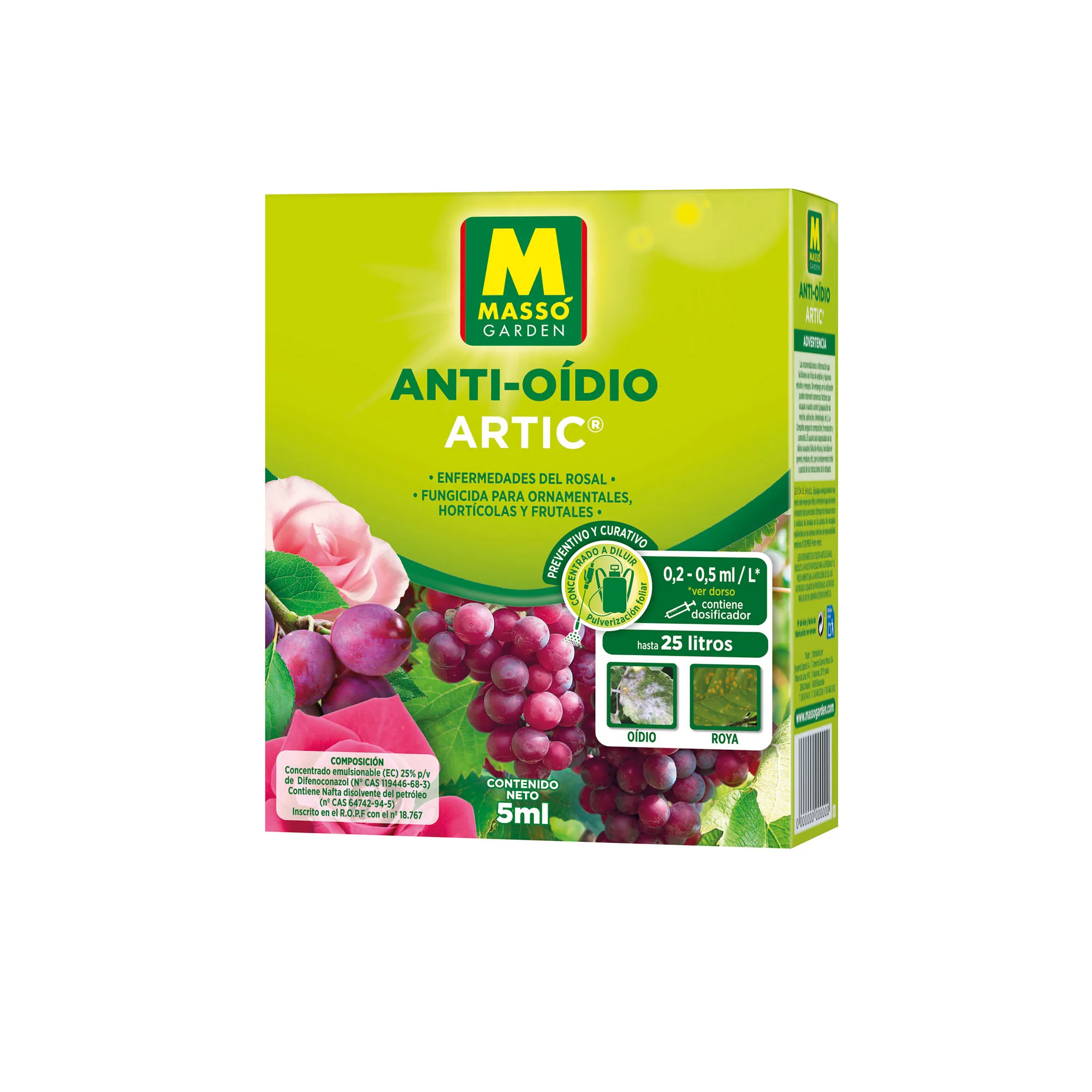 MASSO GARDEN Anti-systemic hatred 5 ml, acts effectively as a preventive and curative treatment of hearing disease in all types of plants, ornamental, horticultural and fruity and Roya in the 1 unit.