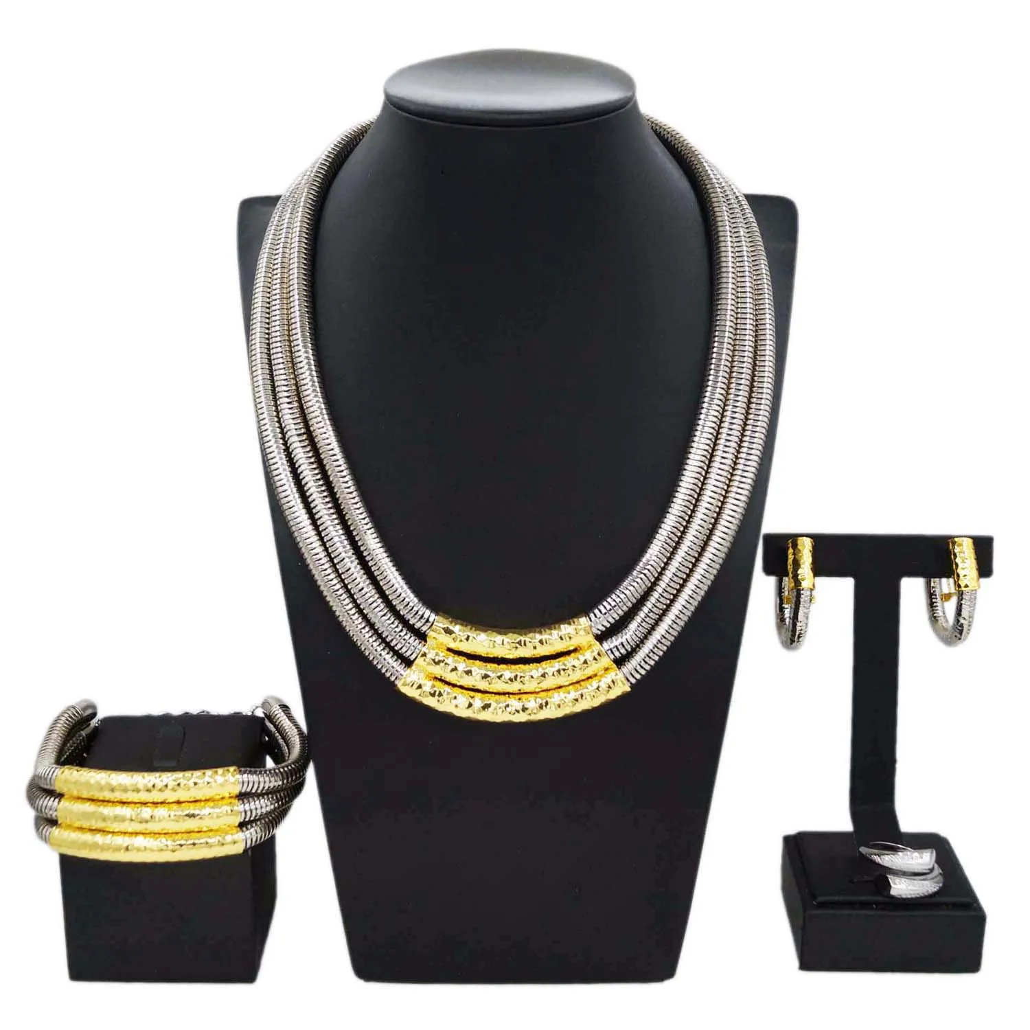 Jewelry Sets For Women Luxury Brazilian Gold Plated Necklace Bracelet Simple Layered Design Elegant Wedding Party Bijoux SYHOL