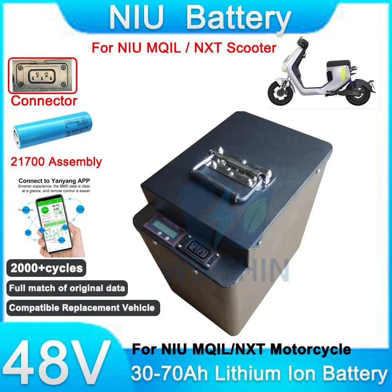 48V 30-70AH Premium grade A lithium-ion cells with built-in BMS Lithium Ion Battery Pack for NIU MQiL NXT Electric Motorcycle