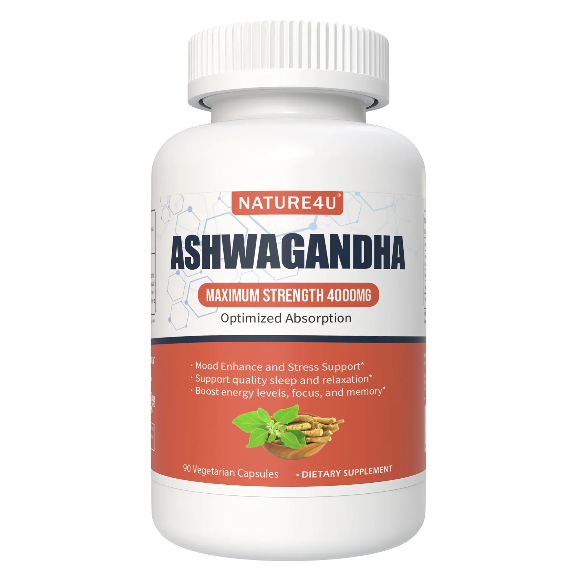 Nature4U Ashwagandha 4000mg Extra Strength, Natural Adaptogen Mood & Stress Support, Sleep & Energy Support, 90 Vegan Capsules