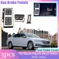 Car Gas Brake Pedals for Skoda Superb B8 3V MK3 2016~2024 2017 2018 Anti-Slip Alloy Rest Clutch Footrest Pedal Cover Accessories
