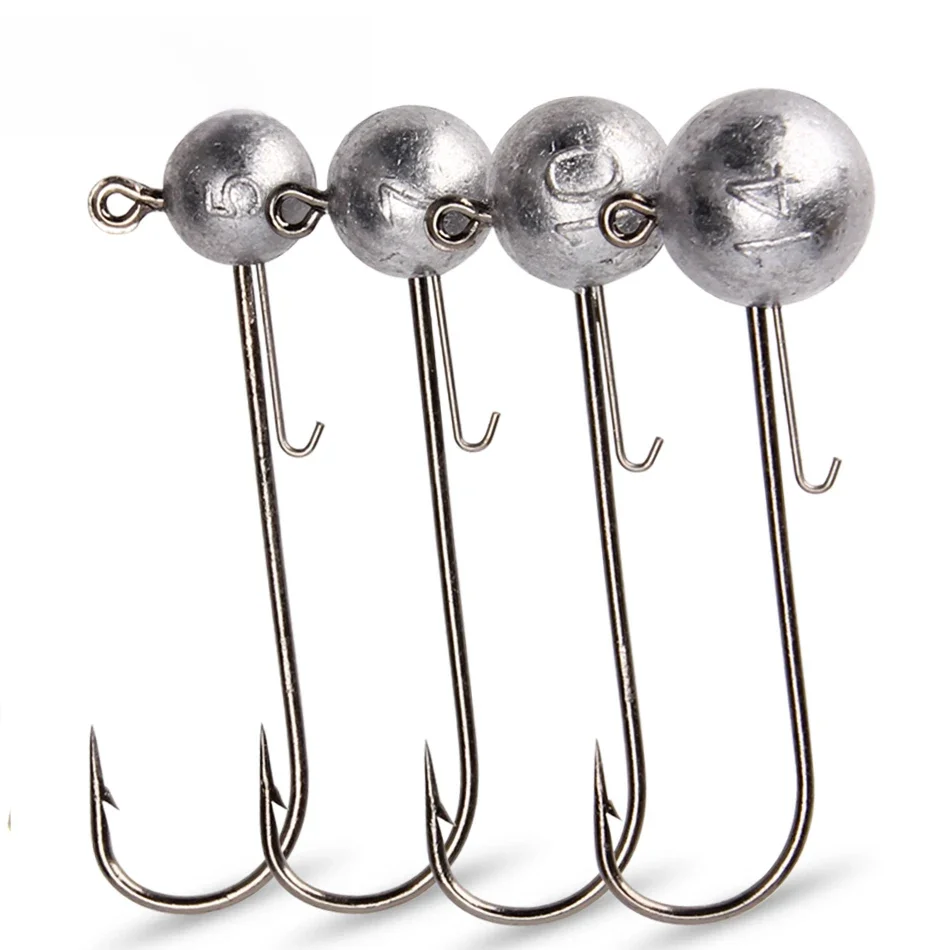 Spinpoler-High Carbon Steel Fishing Hook, Jig Heads, Long Shank, Bola Redonda, Soft Lure, Worm