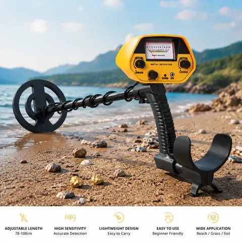 Adjustable Rod Metal Detector with Waterproof Search Coil for Beach & Treasure Hunting