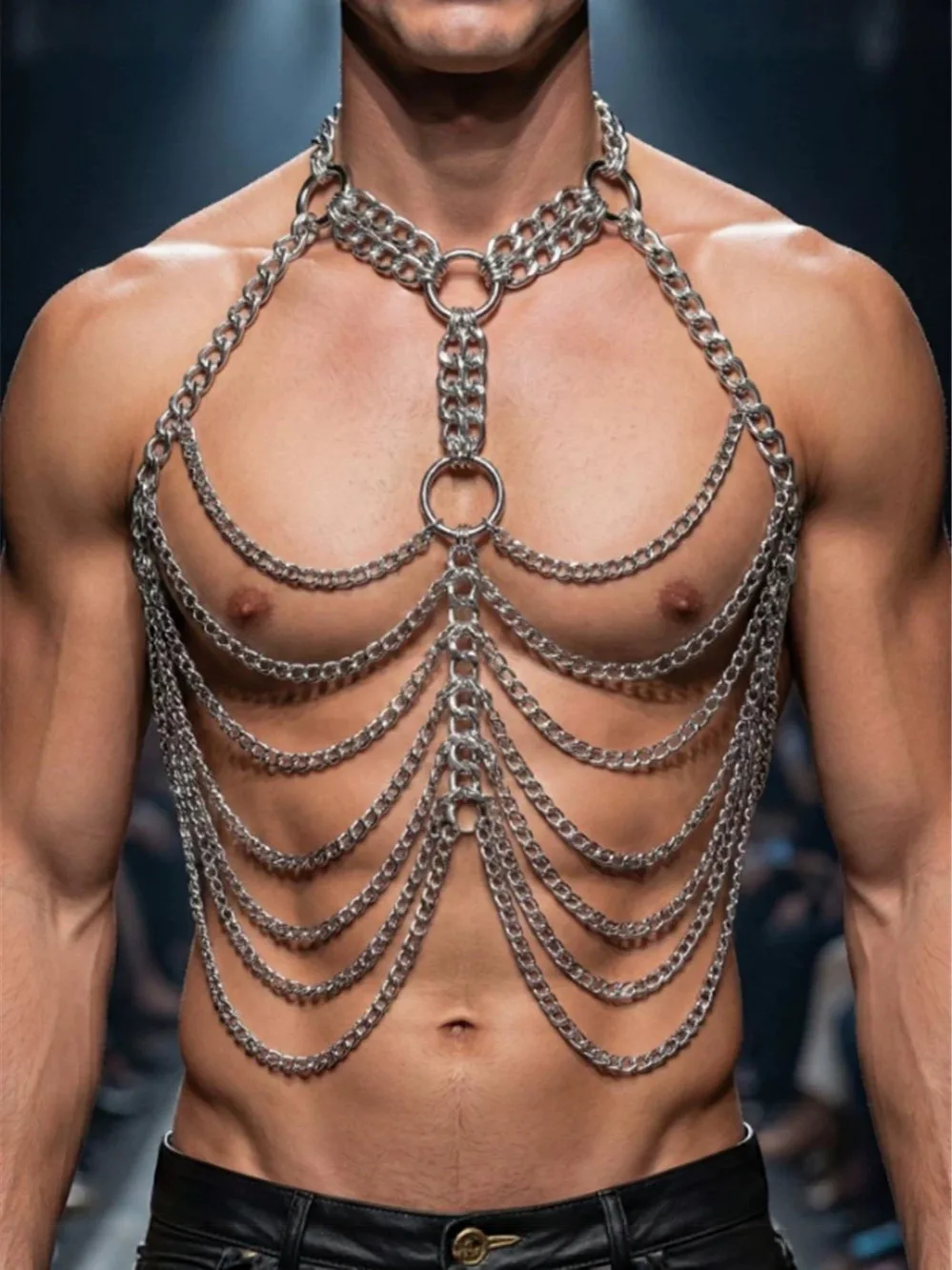 

New Summer Men's European And American Metal Aluminum Chain Multi-Layer Sexy Chest Chain Nightclub Party Body Chain