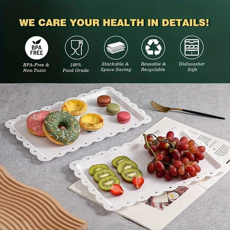 صينية إفطار بلاستيكية مستطيلة ، صينية تقديم متينة وقابلة لإعادة الاستخدام ، صينية طعام خفيفة للخضروات ، وجبة خفيفة ، 5 *