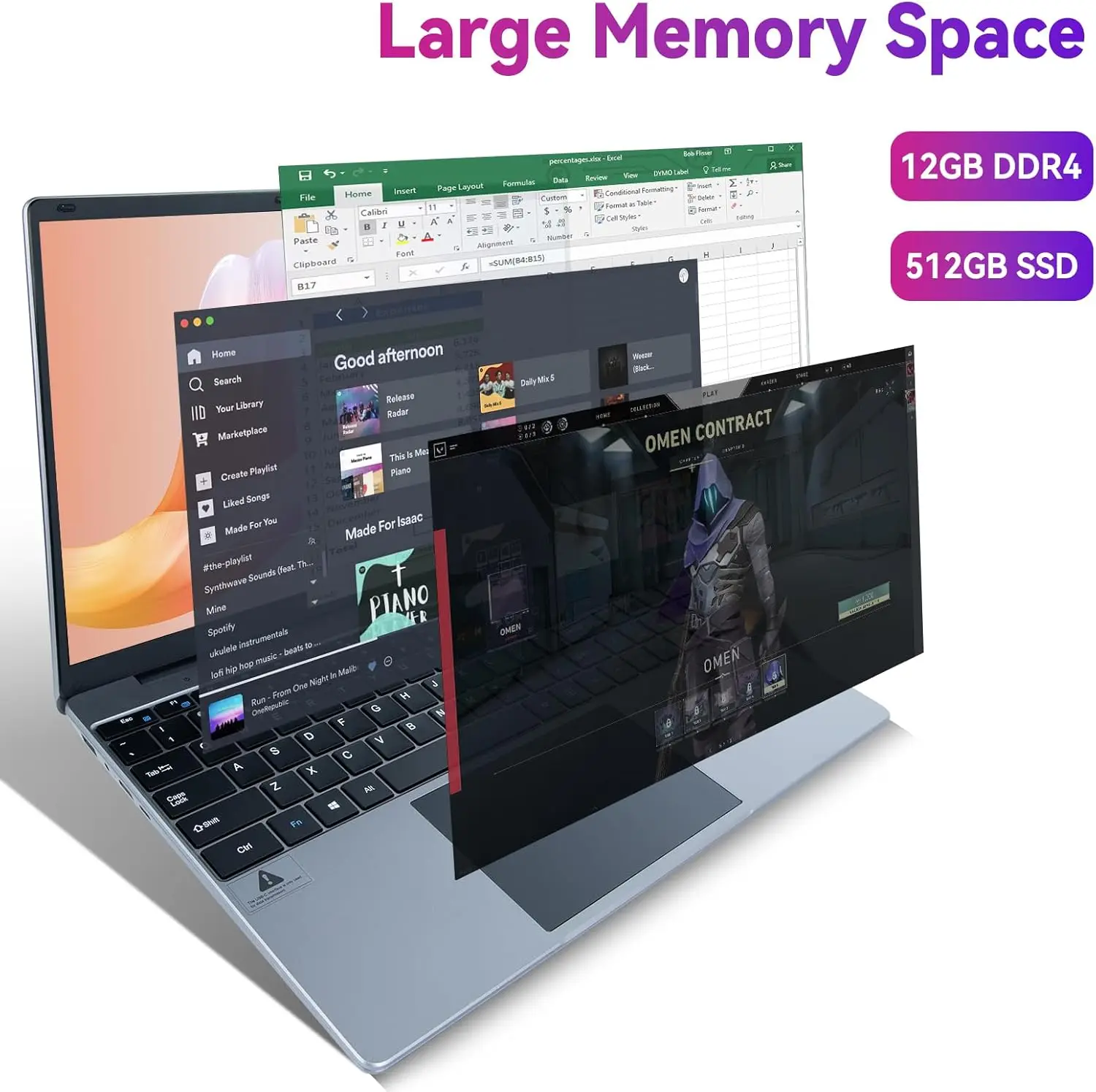 แล็ปท็อปขนาด 15.6 นิ้ว แรม 12GB DDR4 ความจุ 512GB SSD โปรเซสเซอร์ Intel N5095 หน้าจอ IPS ความละเอียด 1080P ระบบปฏิบัติการ Windows 11 แบตเตอรี่ 38000mAh เหมาะสำหรับธุรกิจและใช้งานที่บ้าน