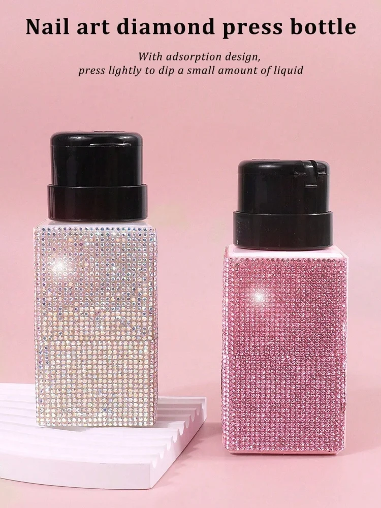1 Pcs Diamond Nail Refillable Bottles Empty Press Pump Dispenser Nail Art Polish Remover Cleaner Makeup Bottle Manicure Tool