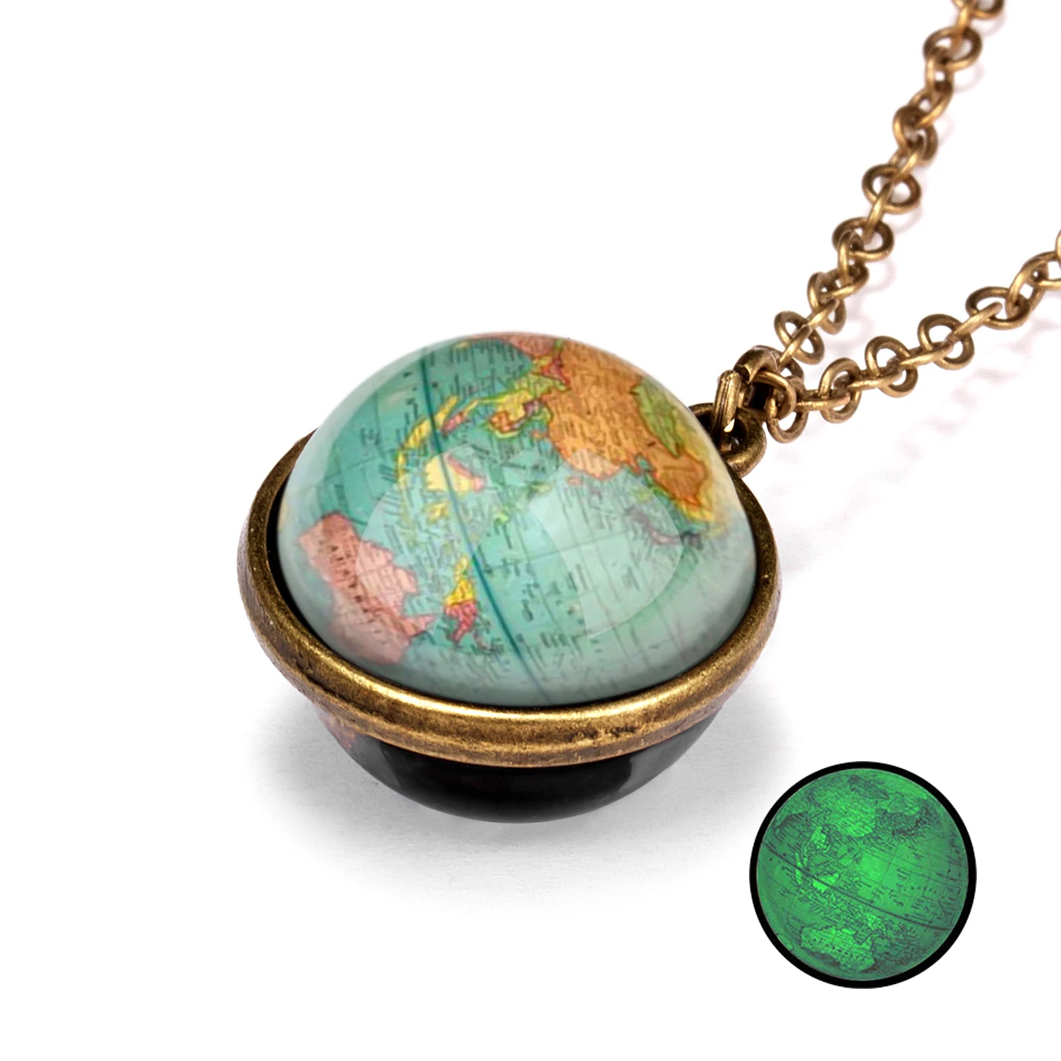 1PC Vintage Colorful Galaxy Universe Round Pendant Necklace Glow in the Dark Glass Ball Metal Chain Choker Fashion Jewelry Gift