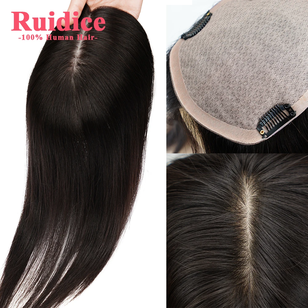 8 to 16 inch  13x15cm 100% Human Hair Toppers Virgin Hair Toupee Wigs For Thin Hair Loss Silk Base Clip In Hair Topper Top Head