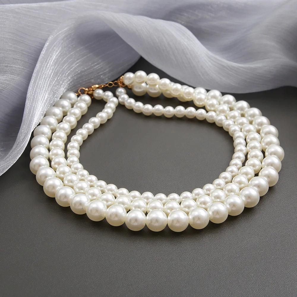 Trendy Vintage Multi Layer Pearl Choker Necklace for Women Fashion Simple 6--13mm Pearl Collar Necklace Wedding Party Jewelry