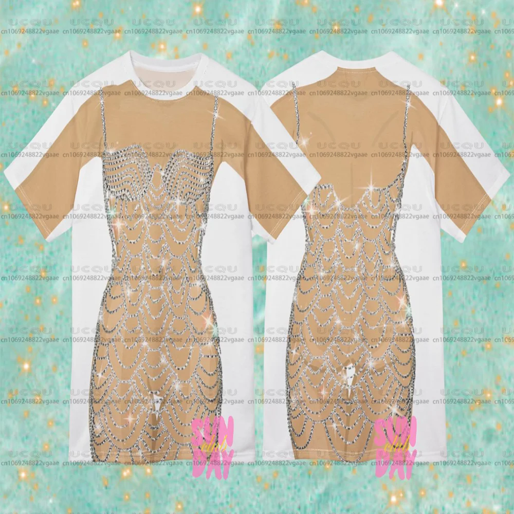 Bride Bikini T-Shirt Dress Costume Fun Loungewear Unique Gift Top Tee Fun Chain Gem Showgirl Cosplay Skirt Party Hawaii 2026