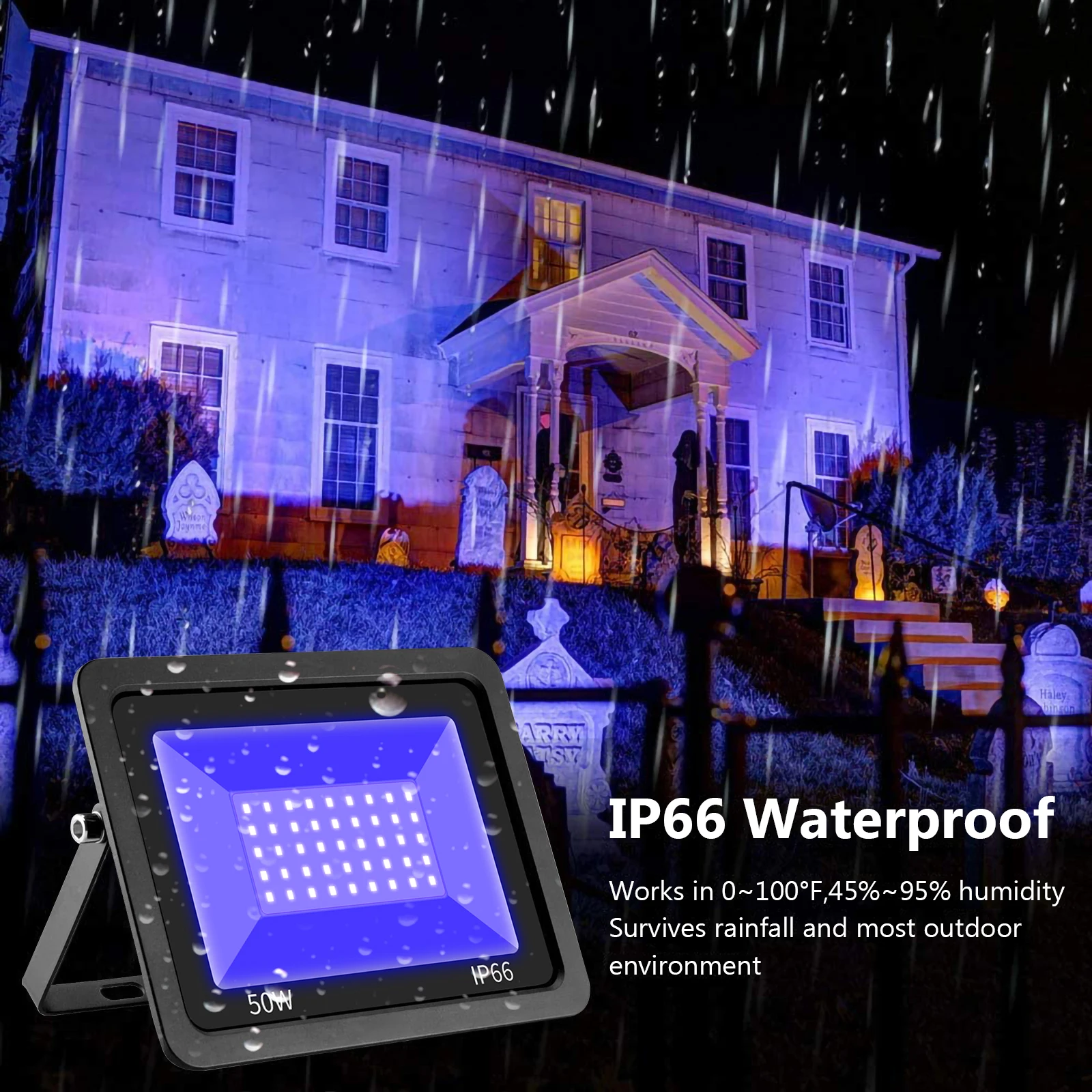 Projecteur UV LED 30W, 365 nm, Imperméable IP66, Effet de Lumière Ultraviolette avec Joli Marche/Arrêt pour ix, DJ