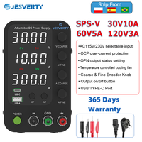 Jesverty Variable DC Power Supply, 0-120V 3-10A Lab Power Supply, Encoder Coarse and Fine Adjustment Knobs, 4-Digit LED Display