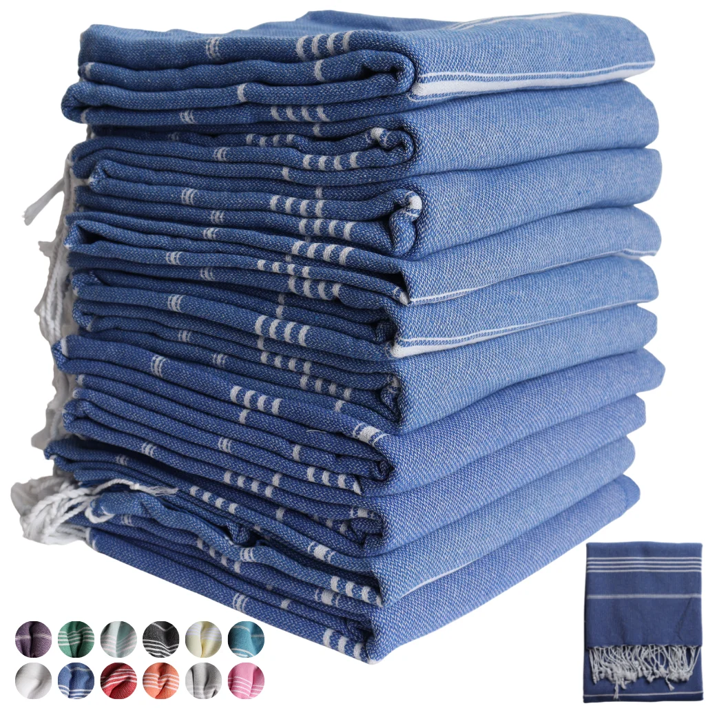 Pack of 10 Originally Turkish Beach Towels Shipping from Turkey Manufacture Puskul Textile - Soft 100% Cotton Hammam Peshtemal