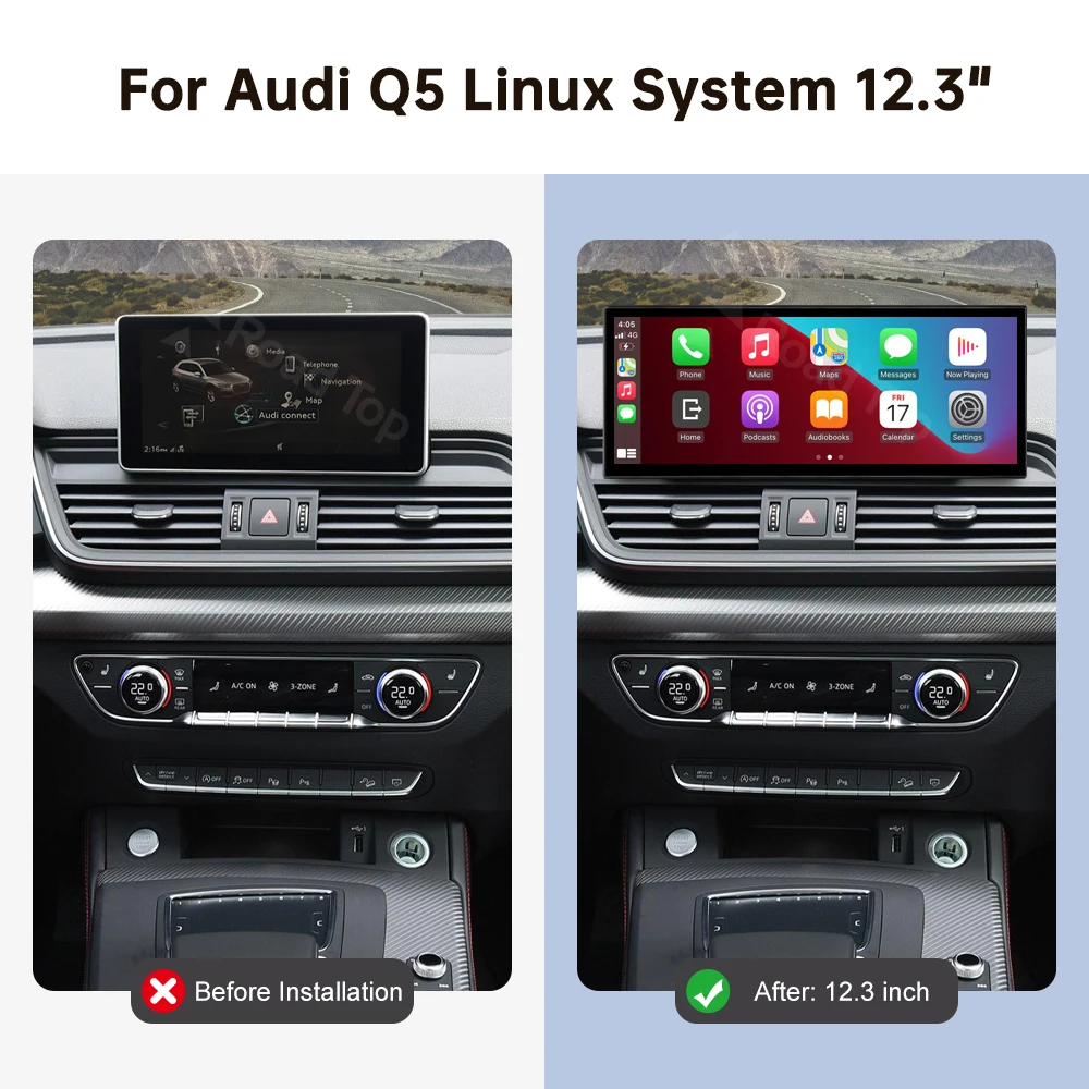 Tela multimídia do carro superior da estrada para audi q5 2018-2019 12.3 ''tela linux com funções sem fio carplay android auto airplay