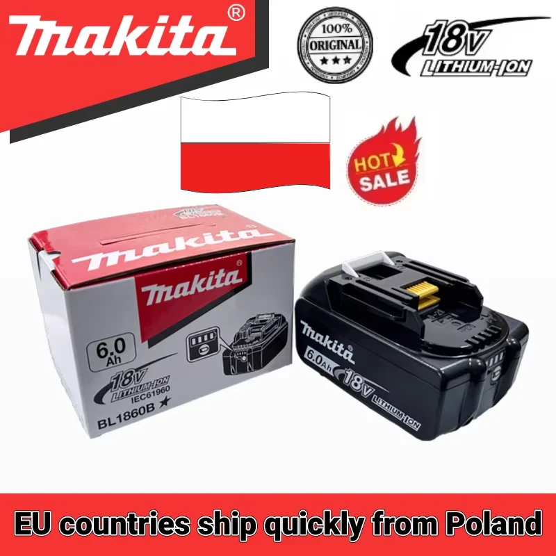 Batteria originale Makita 18V, modello BL1860B, per utensili elettrici Makita, 6,0 Ah, erogazione di energia stabile + spedizione rapida dalla Polonia.