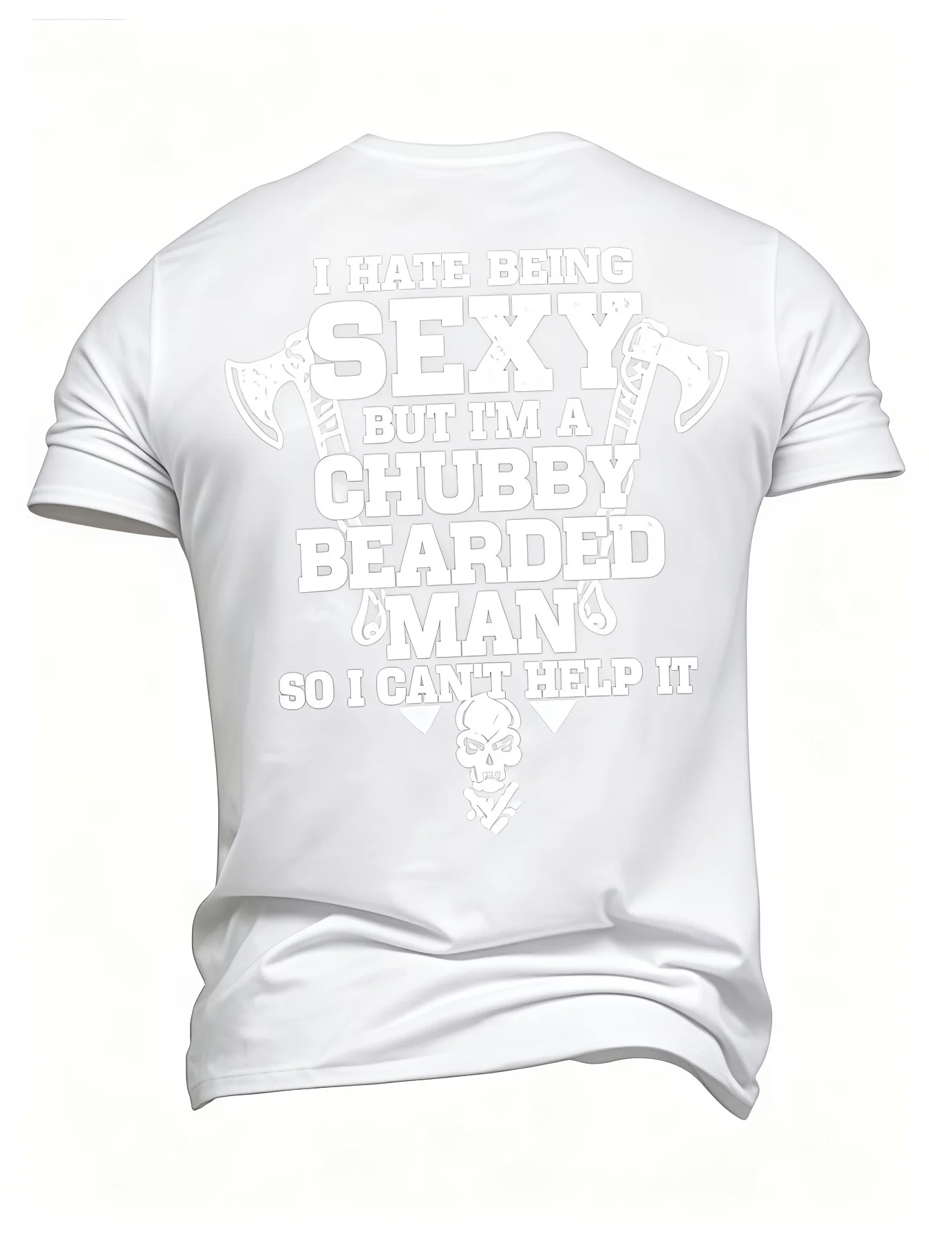 

Men's Backside Retro Skull Head Axe Pattern T-Shirt with Happy Bearded Male Quote Print,Casual Short SleeveRound Neck Streetwear