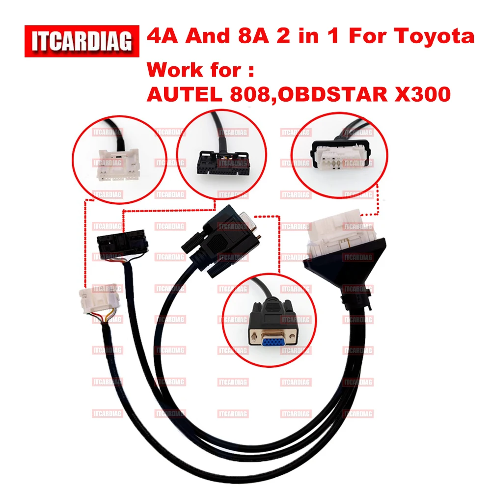 4A 8A 2in1 OBD2 Cable for Toyota 4A 8A Remote Programming Work For Autel GBox X300 DP PAD2 for Toyota Directly Programming Cable