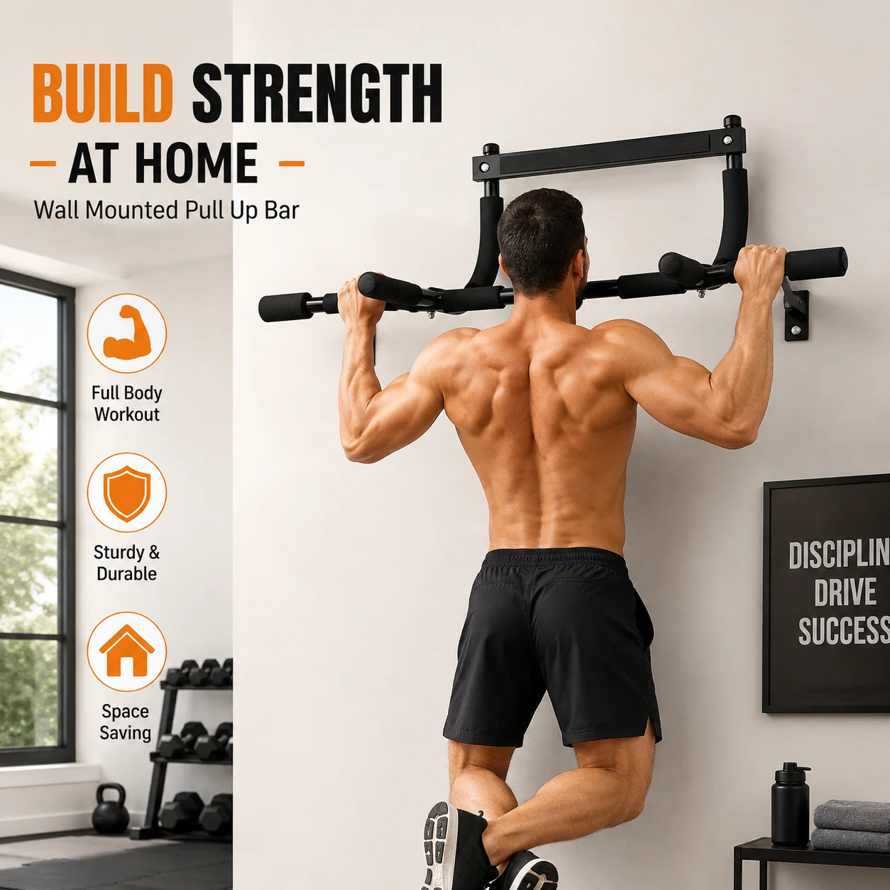Wall Mounted Pull Up Bar, Multi Grip Chin Up Bar for Home Gym, Upper Body Strength Training Equipment