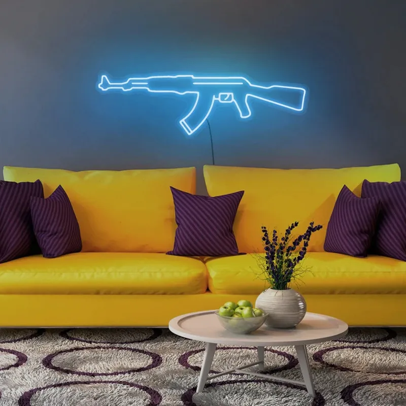 Señal de neón Ak47, señal Led de pistola, señal de neón de Rifle, decoración de pared de sala de juegos de dormitorio personalizada, lámpara de