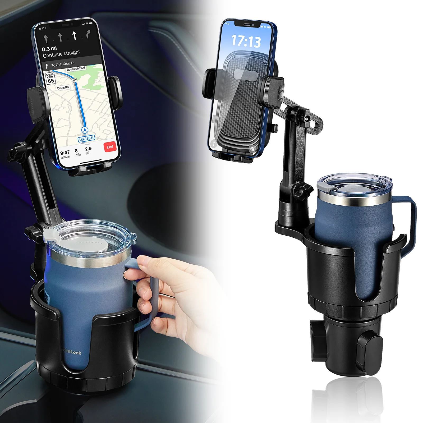 Car Cup Holder Phone Mount 360 Degree Rotatable 2 in 1 Car Cup Phone Holder Expander with Adjustable Base For iPhone Samsung