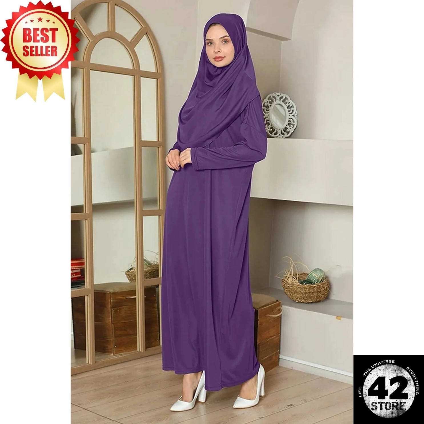 Muslim Fashion Purple One Piece Length Prayer Dress