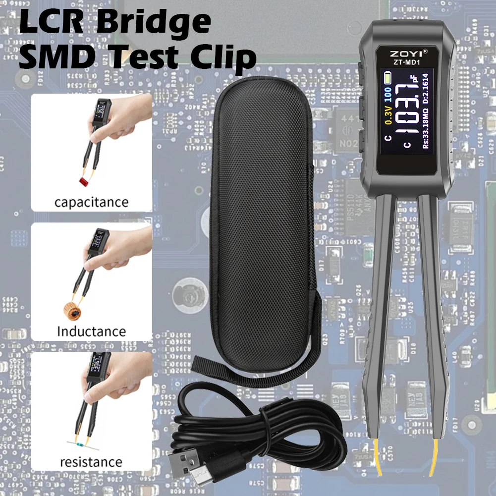 ZOYI ZT-MD1 Mini Digital Tweezer LCR SMD ESR Tester Resistance Capacitance Inductance Continuity Diode Test Measurement Tools