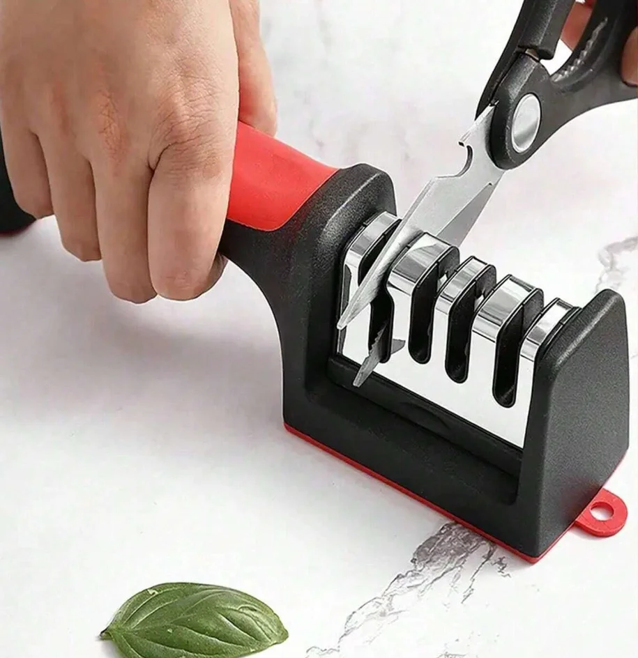 4-Stage Knife Sharpener with Safety Grip – Professional Manual Sharpening Tool for Kitchen, Hunting & Pocket Knives, Diamond & Ceramic Rods for Fine Edge