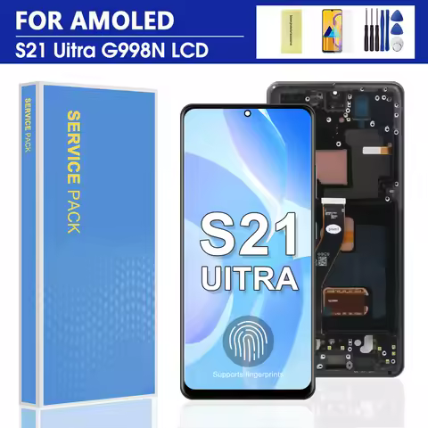 AMOLED S21 Ultra Screen Assembly for Samsung S21 Ultra 5G G998F G998B G998B/DS Lcd Display Touch Screen with Fingerprints