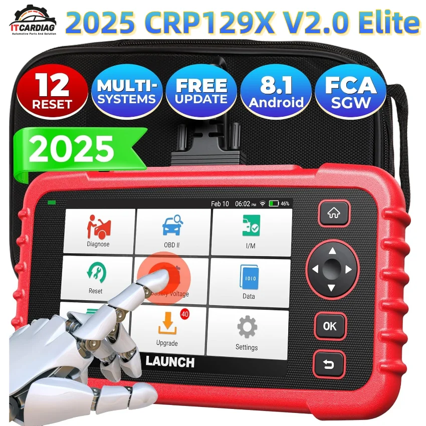 LAUNCH CRP129X V2.0 Elite OBD2 Scanner 12 Service Reset OBD Function ABS/SRS/Transmission/Check Code Reader AutoVIN Battery Test
