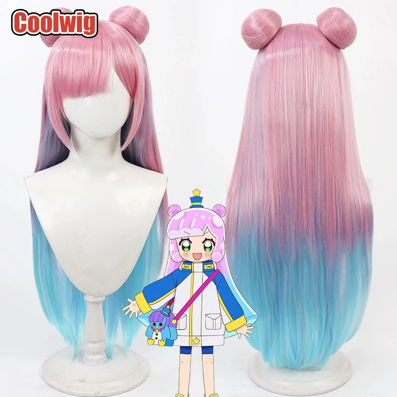 Coolwig Synthetic Hair Puniru Cosplay Wigs With Buns Puniru Is a Cute Slime Puniru Long Pink Mixed Light Blue Wig Heat Resistant