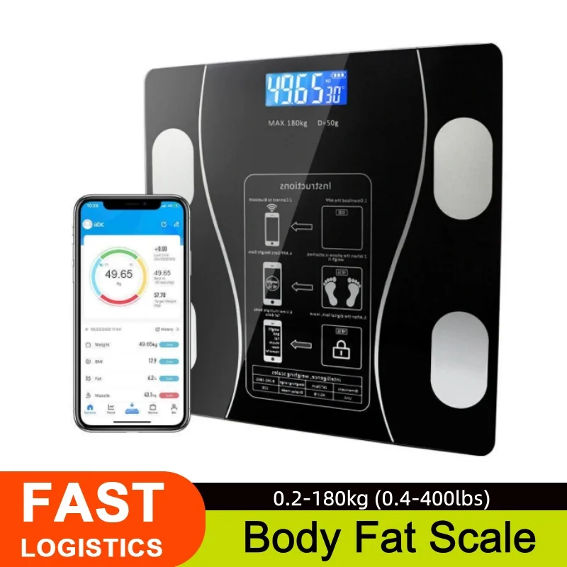 Balance de composition corporelle intelligente sans fil, balance numérique de salle de bain, analyseur de composition corporelle avec application pour smartphone, compatible Bluetooth