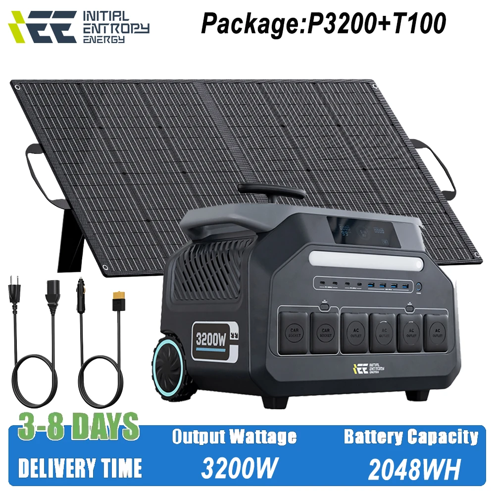 Stazione di alimentazione portatile IEE P3200 Batteria di durata da 2048 Wh con picco da 6400 W con pannello solare W per campeggio all'aperto RV Home UPS