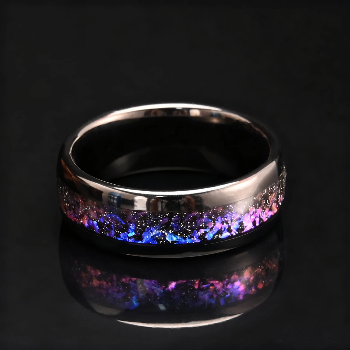 4/8MM Black Tungsten Carbide Galaxy Wedding Bands For Men Women Starry Sky Couple's Engagement Promise Daily Nebula Dome Rings