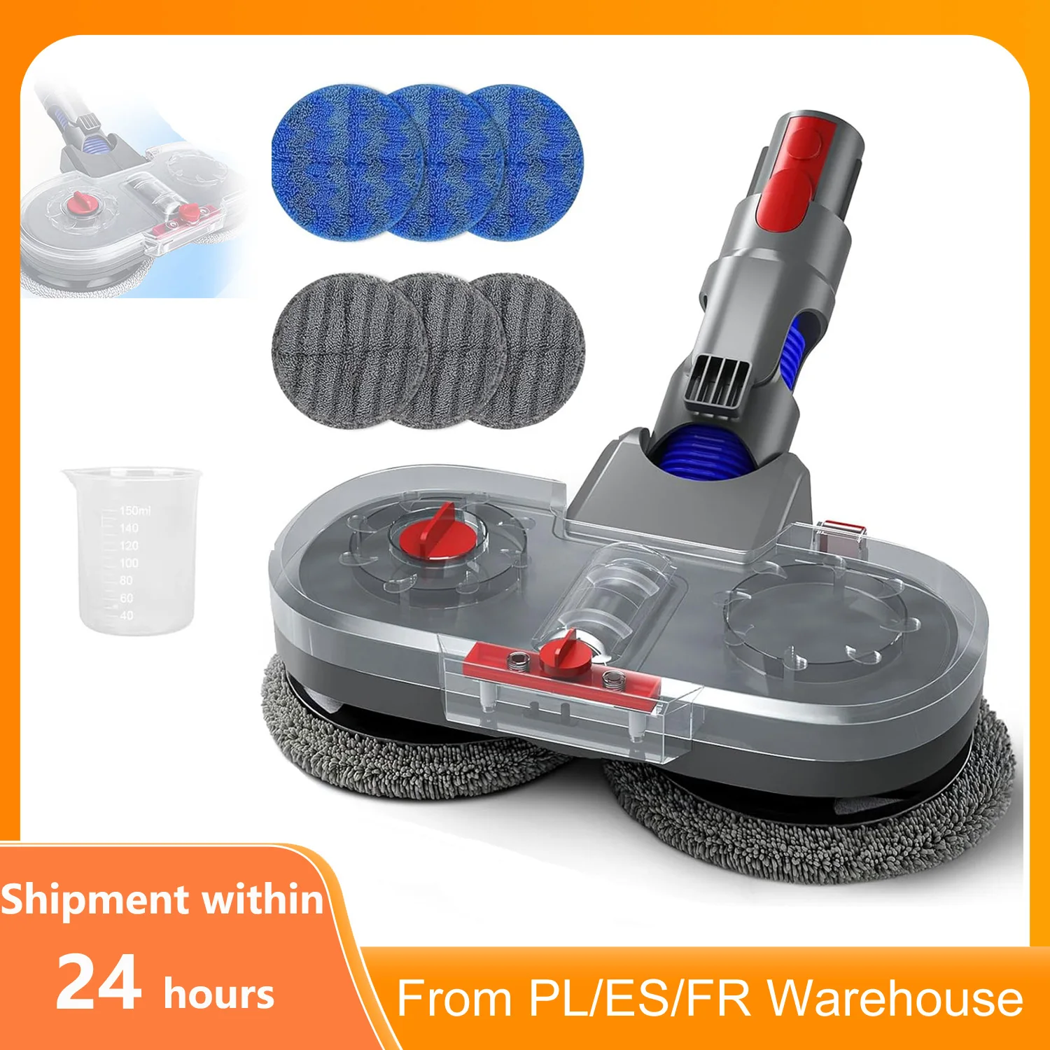 Cabeça de esfregão elétrica compatível com V15 V11 V10 V8 V7, acessório para esfregão para limpeza a seco e úmido, polimento e enceramento, design de junta flexível, 8 panos.