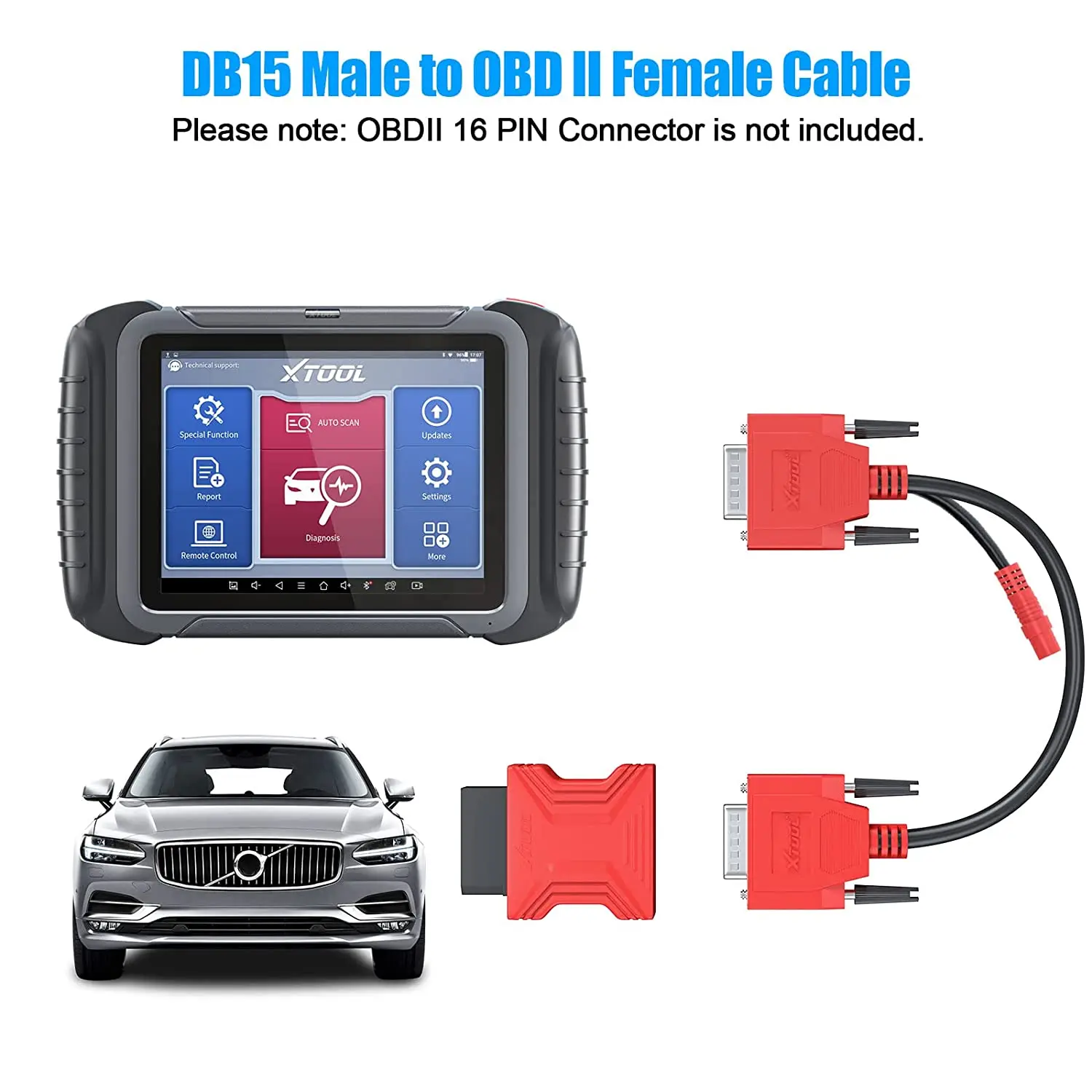 XTOOL Car Diagnostic Cables For X100PRO2/PRO3 16pin OBDII Adapter Work With D7 D8 D9 IP616 IP608 IP819 IK618 X100PAD3 X100 MAX