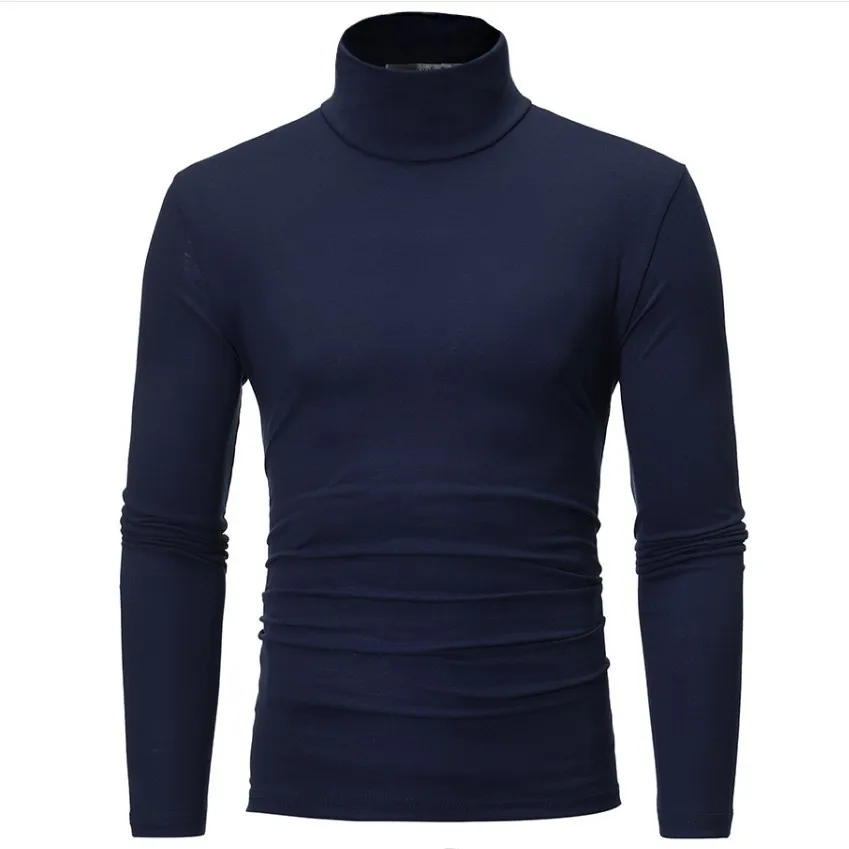 Fashion Men\'s Casual Slim Fit Basic Turtleneck High Collar Pullover Male Autumn Spring Thin Tops Basic Bottoming Plain T-shirt