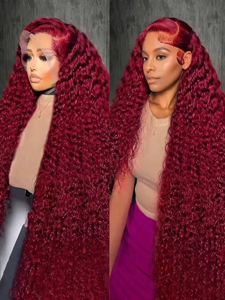 

High Density Water Wave Burgundy 99J 13x6 Lace Frontal Wigs Human Hair Preplucked Red Color Curly 13x4 Lace Front Human Hair Wig