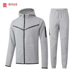 Men Sports Two Piece Outfit Full Zip Tracksuit 24-25 Winter Spring Tracksuit Hoodie Trouser MMA Gym Boxing Running Jogging Set